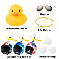 Haooryx 3 Pack Rubber Duck Toys Car Ornaments, American Flag Yellow Ducks Car Dashboard Decoration Camouflage Star and Stripe Helmet Squeak Duck with Propeller for Kid Adult 4th of July