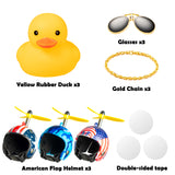 Haooryx 3 Pack Rubber Duck Toys Car Ornaments, American Flag Yellow Ducks Car Dashboard Decoration Camouflage Star and Stripe Helmet Squeak Duck with Propeller for Kid Adult 4th of July