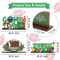 Haooryx 3Pcs Football Wood Table Decoration Centerpiece Signs, Football Time Game Day Touchdown Letter Sign Detachable Wooden Table Topper for Superbowl Game Soccer Party Home Decorations Supplies