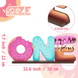 Haooryx Donut ONE Letter Sign Wooden Centerpiece, Sweet One Doughnut Theme 1st Birthday Party Decoration Baby Girls First B-day Baby Shower Table Topper Ornament Photo Props for One Year Old Kids