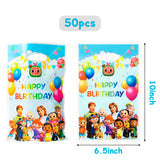 HAOORYX Cocomelon Party Favor Bags, 50pcs Plastic Gift Bag Goodies Candy Treat Bags for Kids Cute Cocomelon Theme Birthday Party Supplies, Children Rewards and Baby Shower Birthday Decoration Pack