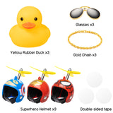 Haooryx 3 Pack Rubber Duck Toys Car Ornaments Helmet Yellow Duck Car Dashboard Decorations Set, Superhero Series Rubber Ducks with Propellers Helmet, Sunglasses, Gold Chain for Adults, Kids Gift