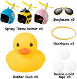 Haooryx 3 Pack Spring Theme Print Rubber Ducks Toys Car Ornaments, Yellow Ducky Car Dashboard Decoration Pink Blue Daisy Bee Helmet Duck with Propeller Funny Squeak Toys Gift for Kids Adults