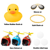 Haooryx 3 Pack Rubber Duck Toys Car Ornaments Helmet Yellow Duck Car Dashboard Decorations Set, Superhero Series Rubber Ducks with Propellers Helmet, Sunglasses, Gold Chain for Adults, Kids Gift