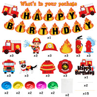 Haooryx 42pcs Fire Truck Birthday Decoration Supplies Kit, Fire Happy Birthday Banner Fireman Hanging Swirls Cake Topper Centerpieces Sticks for Kids Firefighter Theme Party Baby Shower Photo Props …