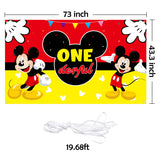 HAOORYX Baby First Birthday Decorations, Fabric Banner Backdrop, Mickey Themed Party supplies for Baby One Year Old Background -72.8 x 43.3 inch