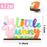 Haooryx Bunny Easter Baby Shower Wooden Table Centerpiece, Little Bunny Is On The Way Wood Letter Sign Gender Reveal Party Decoration for Spring Holiday Easter Party Supplies Birthday Decor Photo Prop