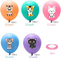 Haooryx 52Pcs Cat Balloon Birthday Decorations Including 5 Styles Cute Cartoon Kitten Print Latex Balloons Bouquets Adoption Pet Animal Party Favors Decor Supplies Photo Prop for Kids Boys Baby Shower