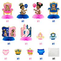 Haooryx 12Pcs African American Baby Gender Reveal Honeycomb Centerpieces, Royal Prince or Princess Baby Shower Boy or Girl Gender Reveal Party Table Topper Centerpiece for Party Decoration Supplies