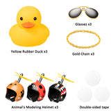 Haooryx 3 Pack Cute Rubber Duck Toys Car Ornaments Cool Glasses Yellow Ducks Car Dashboard Decoration Kit, Animal Series Helmet Ducks with Propellers Glasses Gold Chain for Adults, Teens, Kids Gift