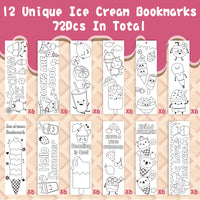 Haooryx 75Pcs Color Your Own Ice Cream Bookmarks, Summer Ice Cream Theme Kids DIY Coloring Blank Bookmark for Kids Birthday Gift Classroom Reading Club Rewards Book Decoration Paper Art Craft Supplies