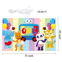 HAOORYX Word Party Inspired 1st Birthday Photo Backdrop, Cartoon Adorable Animal Photography Background for Baby Shower Toddler First Birthday Party Decorations Photoshoot Banner (6×3.6 ft)