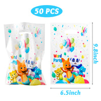 Haooryx 50pcs Word Party Theme Party Favor Bags, Plastic Goodies Gift Bag Candy Treat Bags for Kids Word Party Birthday Party Supplies Family Party Baby Shower Decorations Children Rewards Pack