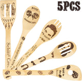 Haooryx 5 Pcs Schitt's Creek Wooden Spoons Set Novelty Kitchen Cooking Utensils Natural Non-Stick Carve Burned Bamboo Cooking Spoon Slotted Spatula House Warming Presents Fun Gift Idea