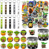 Haooryx 82Pcs Baby Grogu Party Favors Kit Cute Stickers Silicone Bracelet Wristbands Rubber Keychains Button Pins Galaxy War Theme Birthday Party Supplies Prize Rewards Gift Bag Fillers for Kids