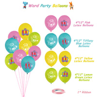 Haooryx 48Pcs Word Party Birthday Party Decorations Supplies- Happy Birthday Banner, 12" Latex Balloons, Word Party Cake Topper Cupcake Toppers, Table cover for Baby Shower Theme Birthday Party Favor