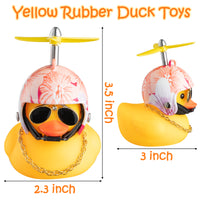 Haooryx 3 Pack Summer Rubber Ducks Toys Car Ornaments, Yellow Ducky Car Dashboard Decoration Summer Theme Novelty Squeeze Ducks with Straw Hat Helmet Propellers Glasses Gold Chain for Kids Adults