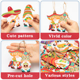 Haooryx 31Pcs Cinco De Mayo Summer Fiesta Gnome Wooden Ornaments Hanging Decoration Wood Gnome Elf Pendants Tags for Mexican Carnivals Fiesta Taco Bout a Party Favors Farmhouse Decor Supplies