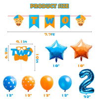 HAOORYX 42Pcs Blippi 2nd Birthday Party Decorations Supplies Kit, Two-year-old Kids Birthday-12" Balloons Star Aluminum Foil Balloon Set, Birthday Banner and Cake Topper for Blippi Theme Party Favor