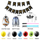 HAOORYX 35PCS Galaxy Wars Birthday Party Favor Supplies for Kids, Black Series Birthday Banner Vader Cake Topper Decoration 12 inch Latex Balloons War Lightsaber BB8 Robot Aluminum Foil balloons