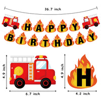 Haooryx 42pcs Fire Truck Birthday Decoration Supplies Kit, Fire Happy Birthday Banner Fireman Hanging Swirls Cake Topper Centerpieces Sticks for Kids Firefighter Theme Party Baby Shower Photo Props …