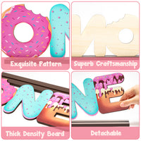 Haooryx Donut ONE Letter Sign Wooden Centerpiece, Sweet One Doughnut Theme 1st Birthday Party Decoration Baby Girls First B-day Baby Shower Table Topper Ornament Photo Props for One Year Old Kids