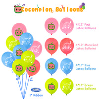 Haooryx 48Pcs JJ Melon Birthday Party Decorations Supplies Kit- 12" Latex Balloons, Happy Birthday Banner, Super JoJo Cake Toppers Cupcake Toppers and Table cover for Baby Shower Theme Birthday Party