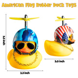 Haooryx 3 Pack Rubber Duck Toys Car Ornaments, American Flag Yellow Ducks Car Dashboard Decoration Camouflage Star and Stripe Helmet Squeak Duck with Propeller for Kid Adult 4th of July