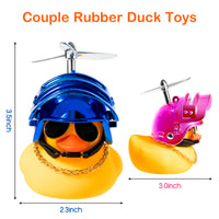 Haooryx 2 Pack Rubber Duck Toys Car Decorations Cool Helmet Yellow Duck Car Dashboard Ornaments Set, Blue and Pink Rubber Ducks with Propellers Helmet, Sunglasses, Gold Chain for Adults, Kids Gift