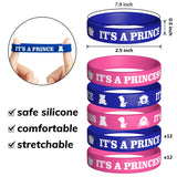 Haooryx 48Pcs Royal Prince or Princess Gender Reveal Bracelet and Button Party Favors, African American Baby Silicone Wristband Badge Pin Gender Reveal Party Supplies Newborn Baby Shower Voting Games