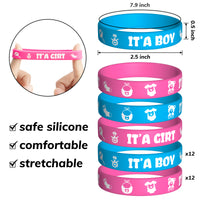 Haooryx 48Pcs Bear Gender Reveal Bracelet and Button Party Favors, Pink Blue Team Boy Team Girl Silicone Wristband Button Badge Pin Gender Reveal Party Newborn Baby Shower Voting Games Supplies