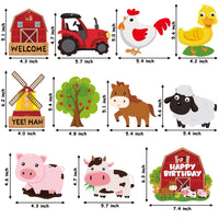 Haooryx 42pcs Farm Animals Birthday Decorations Supplies, Farm Barn Happy Birthday Banner Hanging Swirls Table Centerpieces Cake Toppers Decor Kit for Kids Barnyard Animals Theme Party