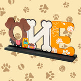 Haooryx Dog ONE Letter Sign Wooden Centerpiece, Woof One Ornament Milestone for Dog Party Supplies Puppy Birthday Decorations Tables Desk Decor Photo Props for One Year Old Pet Dog First Birthday