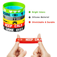 Haooryx 24 Pcs Video Game Party Favor Include Game Handle Keychains and Rubber Bracelets Inspired Silicone Wristbands Key Ring Pendant for Video Game Party Supplies Kids Birthday Gift Fillers