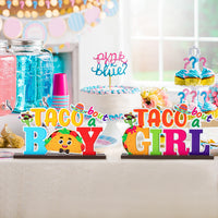 Haooryx 2Pcs Taco Bout a Baby Gender Reveal Wooden Centerpiece Table Decorations, Mexican Cinco De Mayo Boy Girl Letter Signs He or She Table Centerpieces for Gender Reveal Baby Shower Party Supplies