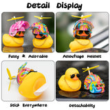 Haooryx 3Pcs Camouflage Rainbow Rubber Duck Toy Car Ornaments Helmet Yellow Duck Car Dashboard Decorations Set, Camouflage Series Rubber Ducks with Propellers Glasses Gold Chain for Kids Adults Gift