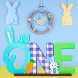 Haooryx Easter Bunny One Letter Sign Wooden Table Centerpiece, Some Bunny is One Table Sign for Boy Baby Shower Blue Bunny First Birthday Decoration Spring Easter Rabbit 1st Birthday Party Supplies