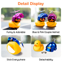 Haooryx 2 Pack Rubber Duck Toys Car Decorations Cool Helmet Yellow Duck Car Dashboard Ornaments Set, Blue and Pink Rubber Ducks with Propellers Helmet, Sunglasses, Gold Chain for Adults, Kids Gift