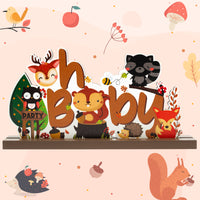 Haooryx Woodland Animals Baby Shower Table Wooden Centerpiece, Oh Baby Letter Sign for Kids Fall Theme Party Decorations Supplies Toddler Birthday Decor Favors Forest Theme Party Ornament Photo Props