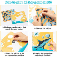 Haooryx Animal Stickers Paint Books Craft for Kids, Dinosaur Unicorn Shark Dolphin Turtle More Land and Sea Animal Designs DIY Puzzles Book for Kids Art Craft Gift -Create 24 Pictures …