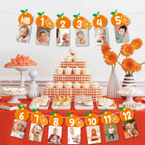 Haooryx Little Cutie Citrus One Photo Banner Newborn to 12 Months 1st Birthday Photograph Display Milestone, Fall Theme Orange Baby Shower Hanging Bunting Backdrop Tangerine First Birthday Party Favor