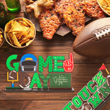 Haooryx 3Pcs Football Wood Table Decoration Centerpiece Signs, Football Time Game Day Touchdown Letter Sign Detachable Wooden Table Topper for Superbowl Game Soccer Party Home Decorations Supplies