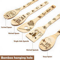 Haooryx 5Pcs Bee Wooden Spoons Spatula Set, Bee Themed Cooking Utensils Non-Stick Carve Spoons Burned Bamboo Cookware Kitchen Gadget Kit Housewarming Gift Chef Present Funny Kitchen Decor