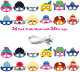 HAOORYX 24 Pack Trolls Mask Costume Dress up supplies, Trolls Theme Party Game Pretend Play Favors for Baby Shower Kids Birthday Party, 24Pcs Printing Mask