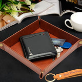 Haooryx 2Pcs PU Valet Tray Keychain Desktop Storage Organizer for Father’s Day Gift, Best Papa Ever Gift Brown PU Leather Catchall Tray Nightstand Caddy Holder for Keys, Watch, Phone, Wallet, Jewelry