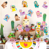 Haooryx 45Pcs Llama Party Cutouts Kids Birthday Party Decorations Supplies, Alpaca Party Signs Paper Cut-outs for Animal Theme Birthday Party Baby Shower Fiesta Bulletin Board Classroom School Decor