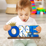 Haooryx Prince ONE Letter Sign Table Wooden Centerpiece for Baby Boy Royal Prince First Birthday Party Decorations, Shining Crown One Year Old Toddler Boy 1st Birthday Baby Shower Decor Supplies