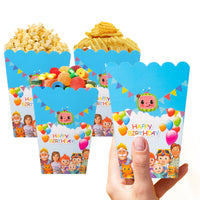 Haooryx 30 Pack JJ Melon Popcorn Boxes - Paper Cardboard Treat Box Cookie Snack Candy Containers Sweety Gift Goodie Bag for Baby Shower kids Birthday Party Super JoJo Theme Decor Carnival Movie Night