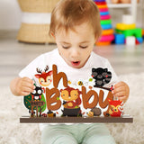 Haooryx Woodland Animals Baby Shower Table Wooden Centerpiece, Oh Baby Letter Sign for Kids Fall Theme Party Decorations Supplies Toddler Birthday Decor Favors Forest Theme Party Ornament Photo Props
