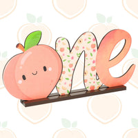 Haooryx Peach ONE Letter Sign Wooden Centerpiece, Spring Summer 1st Birthday Sweet Peach Table Topper Sign Decoration for One-year-old Girls First Birthday Baby Shower Sweet As A Peach Party Supplies